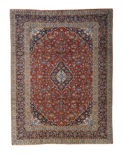 Full view of 2000s Kashan rug from Iran / Persia, 340 × 260 cm in Red tones