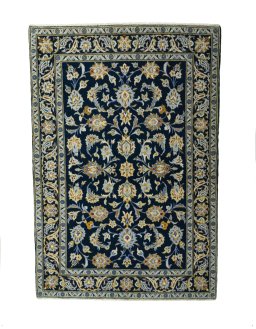 Full view of 2000s Kashan rug from Iran / Persia, 159 × 108 cm in Blue tones