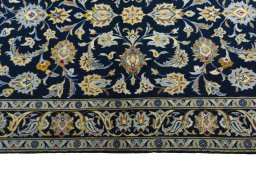 Full view of 2000s Kashan rug from Iran / Persia, 159 × 108 cm in Blue tones