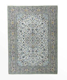 Full view of 2000s Kashan rug from Iran / Persia, 406 × 295 cm in Beige tones
