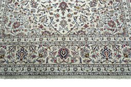 Full view of 2000s Kashan rug from Iran / Persia, 305 × 200 cm in Beige tones