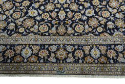 Full view of 2000s Kashan rug from Iran / Persia, 395 × 293 cm in Blue tones