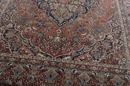 Close-up detail of 1930s Kashan rug from Iran / Persia showing Wool weave