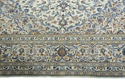 Full view of 2000s Kashan rug from Iran / Persia, 405 × 300 cm in Beige tones