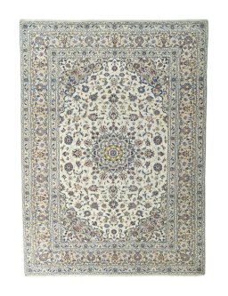 Full view of 2000s Kashan rug from Iran / Persia, 349 × 255 cm in Beige tones