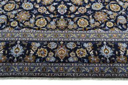 Full view of 2000s Kashan rug from Iran / Persia, 413 × 302 cm in Blue tones