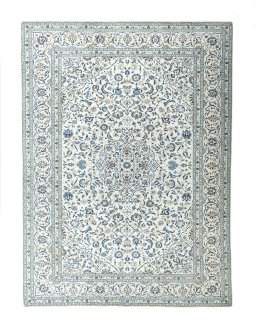 Full view of 2000s Kashan rug from Iran / Persia, 400 × 296 cm in Beige tones