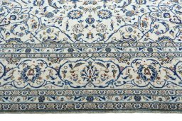 Full view of 2000s Kashan rug from Iran / Persia, 400 × 296 cm in Beige tones