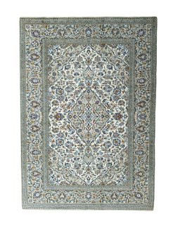 Full view of 2000s Kashan rug from Iran / Persia, 346 × 244 cm in Beige tones