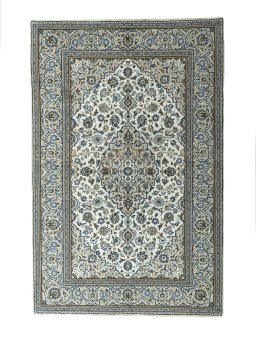 Full view of 2000s Kashan rug from Iran / Persia, 304 × 199 cm in Beige tones