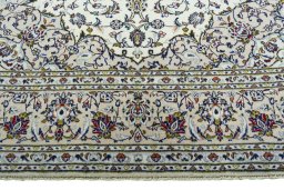Full view of 2000s Kashan rug from Iran / Persia, 295 × 207 cm in Beige tones
