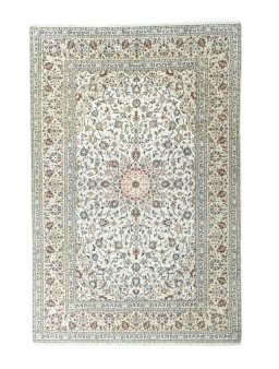 Full view of 2000s Kashan rug from Iran / Persia, 300 × 200 cm in Beige tones