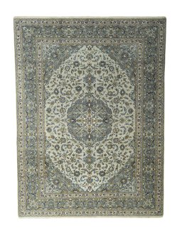 Full view of 2000s Kashan rug from Iran / Persia, 345 × 258 cm in Beige tones