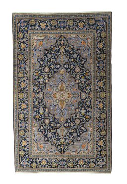 Full view of 2000s Kashan rug from Iran / Persia, 355 × 224 cm in Blue tones