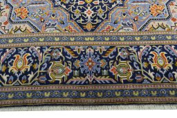 Full view of 2000s Kashan rug from Iran / Persia, 355 × 224 cm in Blue tones