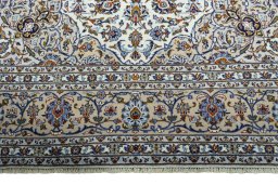 Full view of 2000s Kashan rug from Iran / Persia, 365 × 252 cm in Beige tones