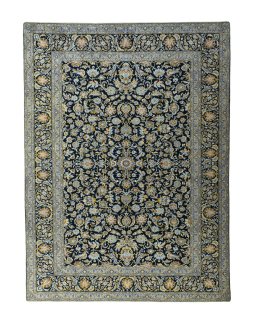 Full view of 2000s Kashan rug from Iran / Persia, 390 × 290 cm in Blue tones