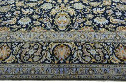 Full view of 2000s Kashan rug from Iran / Persia, 390 × 290 cm in Blue tones