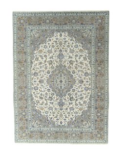 Full view of 2000s Kashan rug from Iran / Persia, 345 × 253 cm in Beige tones