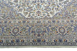 Full view of 2000s Kashan rug from Iran / Persia, 403 × 288 cm in Beige tones