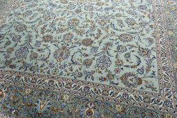 Close-up detail of 1970s Kashan rug from Iran / Persia showing Wool weave