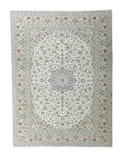Full view of 2000s Kashan rug from Iran / Persia, 400 × 298 cm in Beige tones