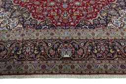 Full view of New Kashan rug from Iran / Persia, 402 × 304 cm in Red tones