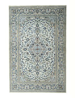 Full view of 2000s Kashan rug from Iran / Persia, 296 × 200 cm in Beige tones