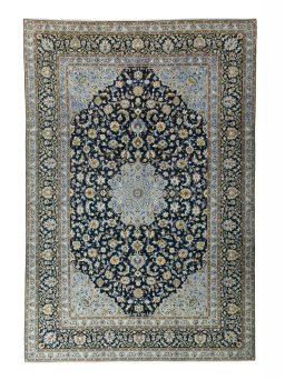 Full view of 2000s Kashan rug from Iran / Persia, 367 × 250 cm in Blue tones
