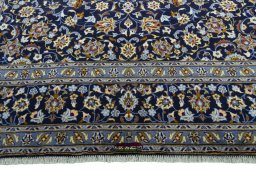 Full view of 2000s Kashan rug from Iran / Persia, 380 × 268 cm in Blue tones