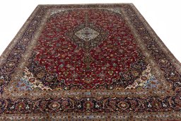 Surface texture of 2000s Kashan rug with natural Cork and intricate pattern