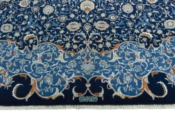 Full view of 2000s Kashan rug from Iran / Persia, 420 × 300 cm in Blue tones