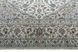 Full view of 2000s Kashan rug from Iran / Persia, 408 × 300 cm in Beige tones