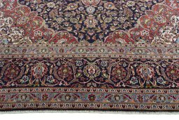 Full view of 2000s Kashan rug from Iran / Persia, 412 × 309 cm in Blue tones
