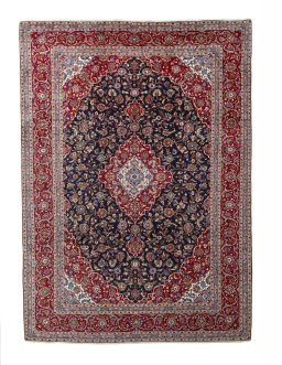 Full view of 2000s Kashan rug from Iran / Persia, 417 × 300 cm in Blue tones