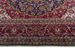Full view of 1970s Kashan rug from Iran / Persia, 423 × 297 cm in Blue tones