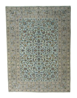 Full view of 2000s Kashan rug from Iran / Persia, 370 × 276 cm in Green tones