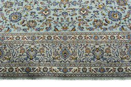 Full view of 2000s Kashan rug from Iran / Persia, 370 × 276 cm in Green tones