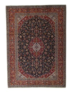 Full view of 2000s Kashan rug from Iran / Persia, 416 × 306 cm in Blue tones