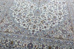 Close-up detail of 2000s Kashan rug from Iran / Persia showing Wool weave