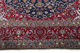 Full view of 2000s Kashan rug from Iran / Persia, 405 × 311 cm in Blue tones