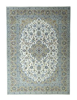 Full view of 2000s Kashan rug from Iran / Persia, 347 × 252 cm in Beige tones