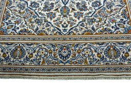 Full view of 2000s Kashan rug from Iran / Persia, 358 × 246 cm in Beige tones