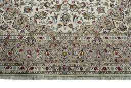 Full view of 2000s Kashan rug from Iran / Persia, 295 × 201 cm in Beige tones