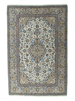 Full view of 2000s Kashan rug from Iran / Persia, 294 × 198 cm in Beige tones