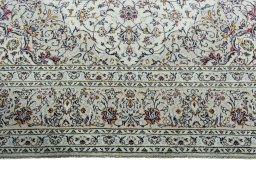 Full view of 2000s Kashan rug from Iran / Persia, 355 × 248 cm in Beige tones