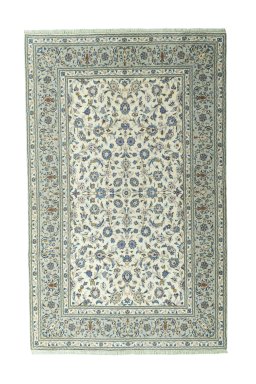 Full view of 2000s Kashan rug from Iran / Persia, 311 × 196 cm in Beige tones