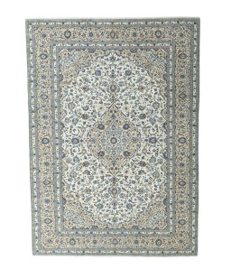 Full view of 2000s Kashan rug from Iran / Persia, 408 × 293 cm in Beige tones