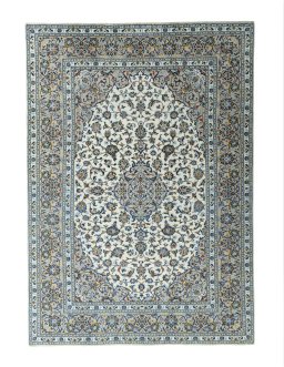 Full view of 2000s Kashan rug from Iran / Persia, 342 × 242 cm in Beige tones