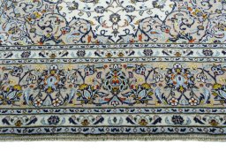 Full view of 2000s Kashan rug from Iran / Persia, 342 × 242 cm in Beige tones